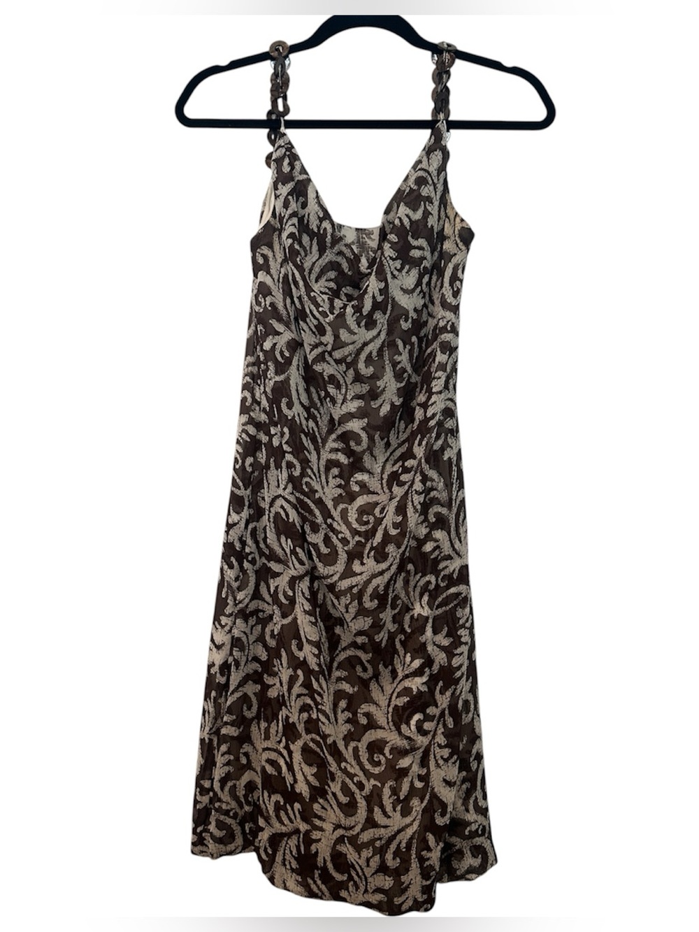 VTG Silk Ellen Tracy Dress | Size 2 | Brown and Beige Cowl Neck Ring Strap Dress